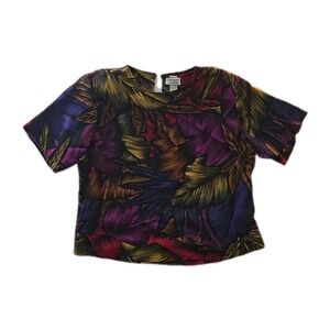 Vintage Multicolor Foliage Print Michael & Company Short Sleeve Blouse - Size M